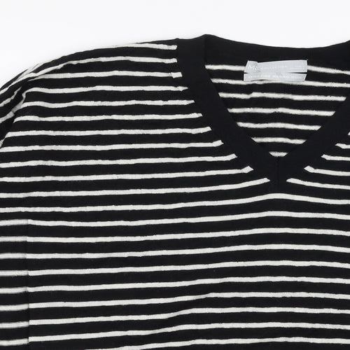 Marks and Spencer Womens Black V-Neck Striped Wool Pullover Jumper Size L