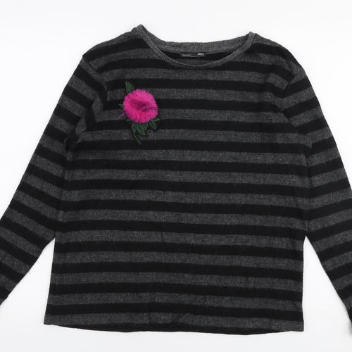 Zara Womens Grey Round Neck Striped Polyester Pullover Jumper Size M