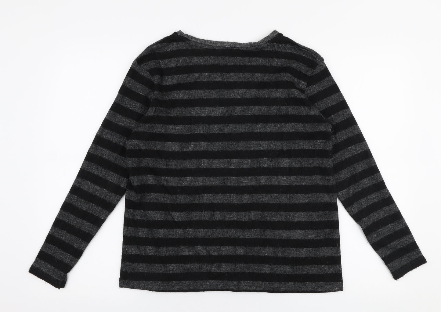 Zara Womens Grey Round Neck Striped Polyester Pullover Jumper Size M