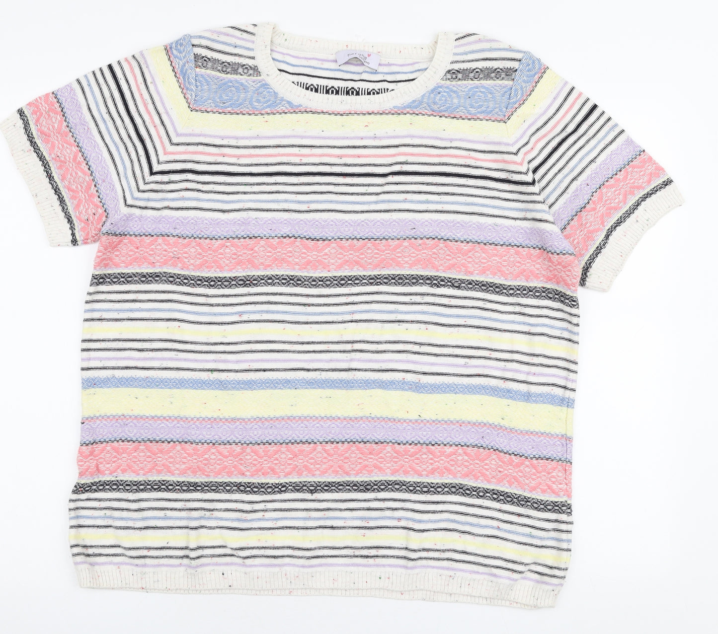 Per Una Womens Multicoloured Round Neck Striped Cotton Pullover Jumper Size 20