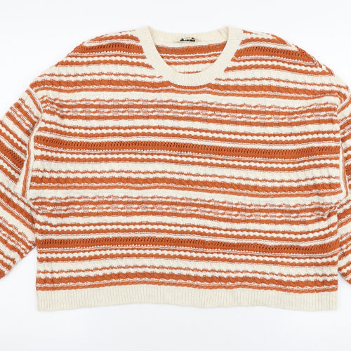 Miss Selfridge Womens Orange Round Neck Striped Acrylic Pullover Jumper Size 6