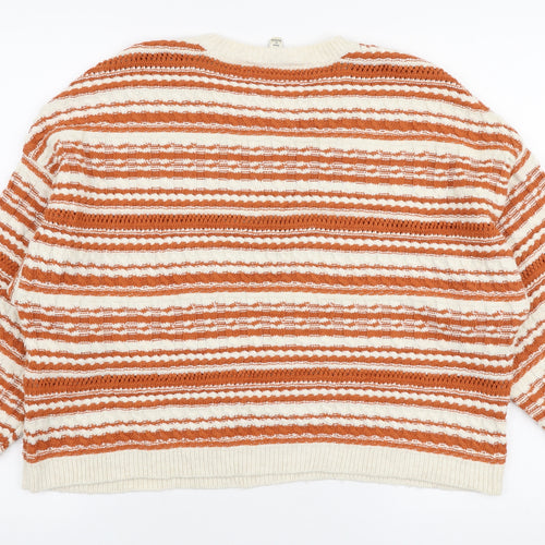 Miss Selfridge Womens Orange Round Neck Striped Acrylic Pullover Jumper Size 6