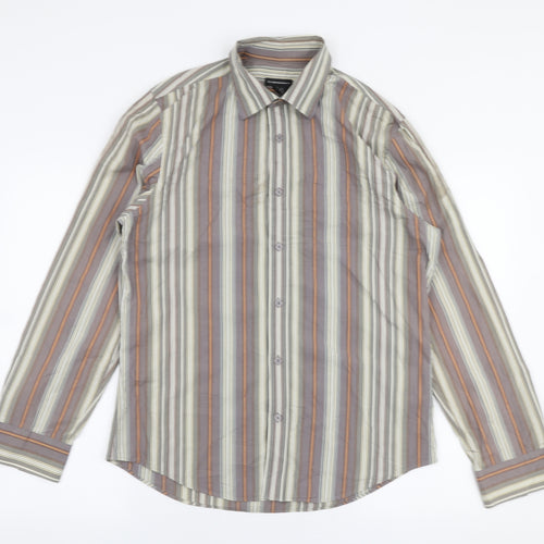 Club Monaco Mens Multicoloured Striped Cotton  Button-Up Size M Collared Button