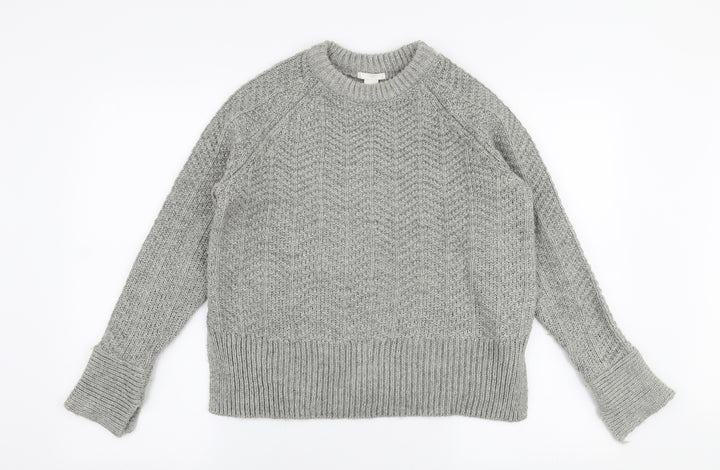 H&M Womens Grey Round Neck Acrylic Pullover Jumper Size S