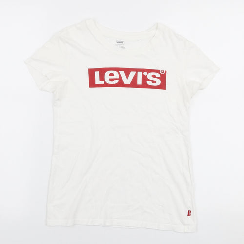 Levi's Womens White  Polyester Jersey T-Shirt Size 2XS Round Neck