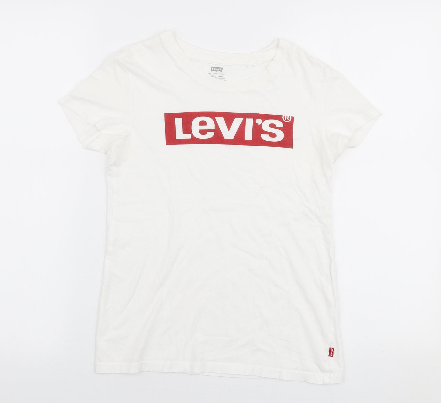 Levi's Womens White  Polyester Jersey T-Shirt Size 2XS Round Neck