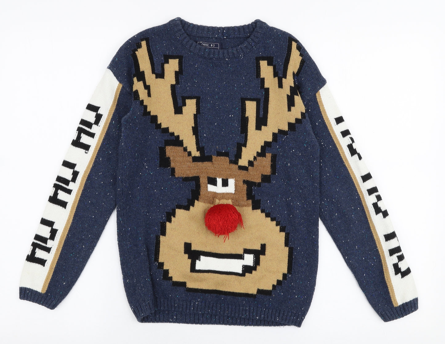 NEXT Boys Blue Round Neck  Acrylic Pullover Jumper Size 9 Years  Pullover - Reindeer