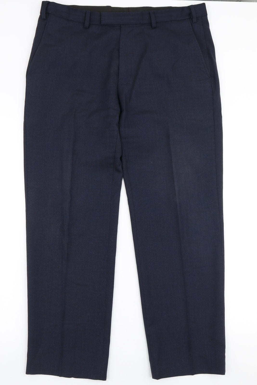 Marks and Spencer Mens Blue  Wool Trousers  Size 34 in L29 in Regular Zip