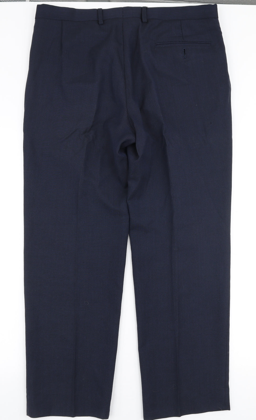 Marks and Spencer Mens Blue  Wool Trousers  Size 34 in L29 in Regular Zip