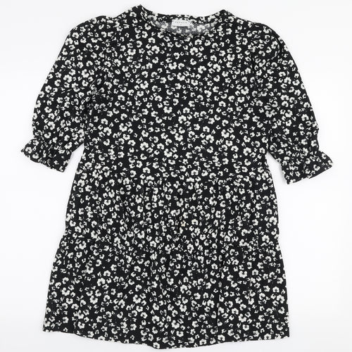 Papaya Womens Black Floral Polyester Trapeze & Swing  Size S  Round Neck Pullover - Smock dress
