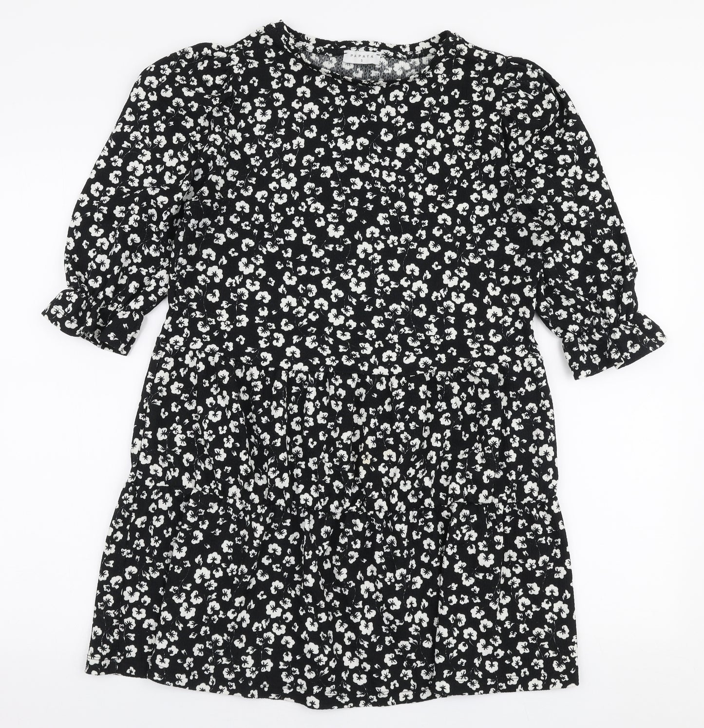 Papaya Womens Black Floral Polyester Trapeze & Swing  Size S  Round Neck Pullover - Smock dress