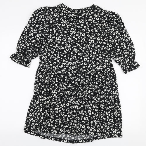 Papaya Womens Black Floral Polyester Trapeze & Swing  Size S  Round Neck Pullover - Smock dress