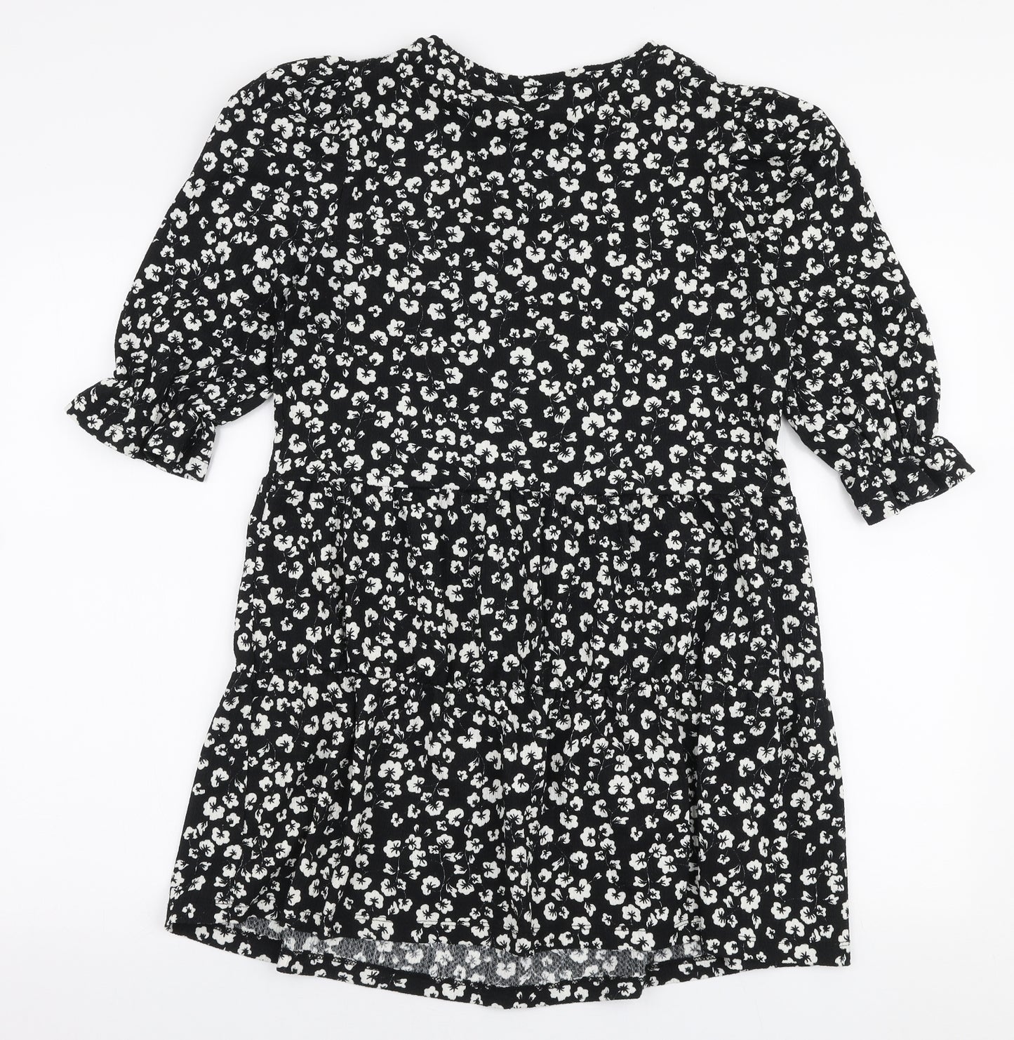 Papaya Womens Black Floral Polyester Trapeze & Swing  Size S  Round Neck Pullover - Smock dress