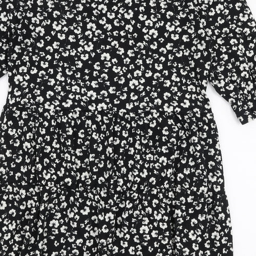 Papaya Womens Black Floral Polyester Trapeze & Swing  Size S  Round Neck Pullover - Smock dress