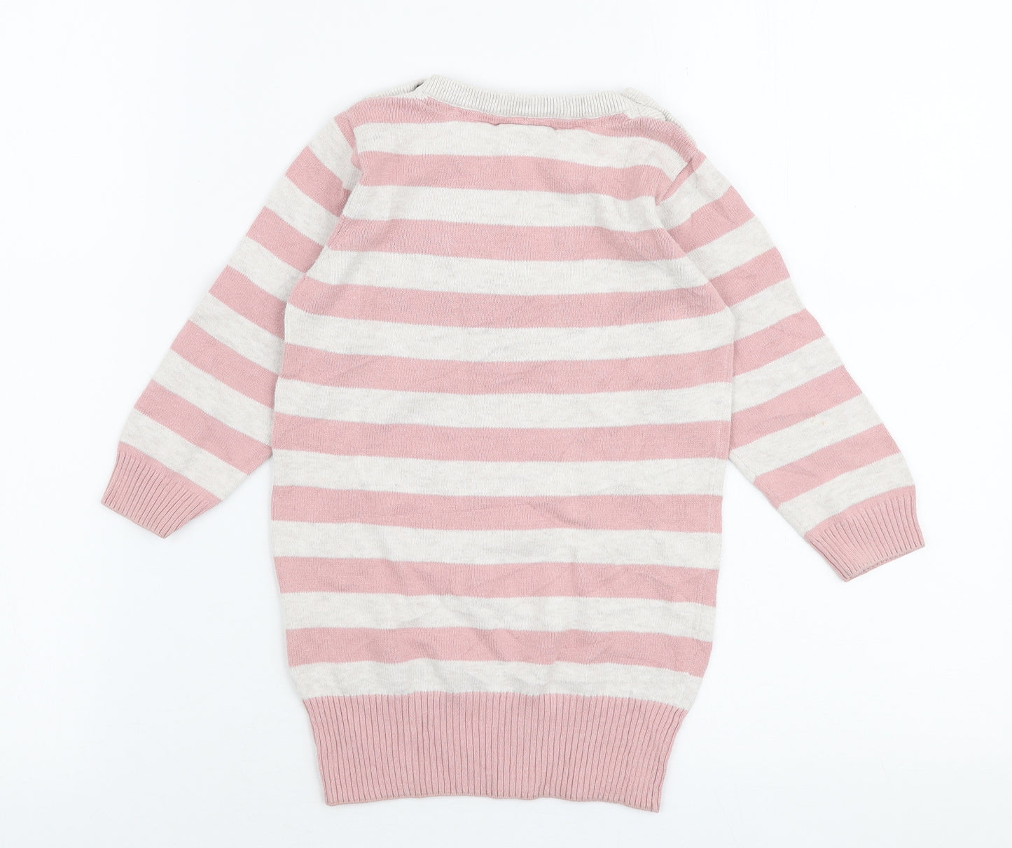 NEXT Girls Pink Striped 100% Cotton Jumper Dress  Size 18-24 Months  Round Neck Button