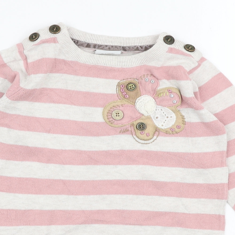 NEXT Girls Pink Striped 100% Cotton Jumper Dress  Size 18-24 Months  Round Neck Button