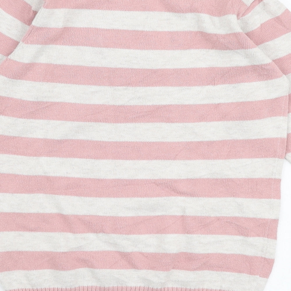 NEXT Girls Pink Striped 100% Cotton Jumper Dress  Size 18-24 Months  Round Neck Button