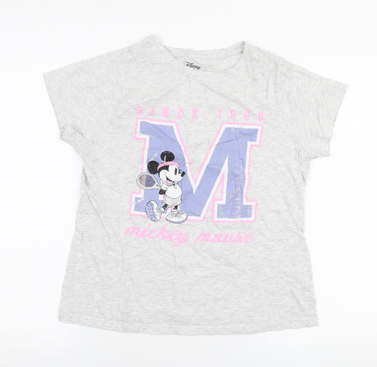 Front view of Primark women’s grey cotton jersey t-shirt, size S, round neck - mickey mouse