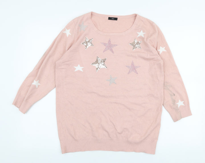M&Co Womens Pink Round Neck  Viscose Pullover Jumper Size 16   - stars