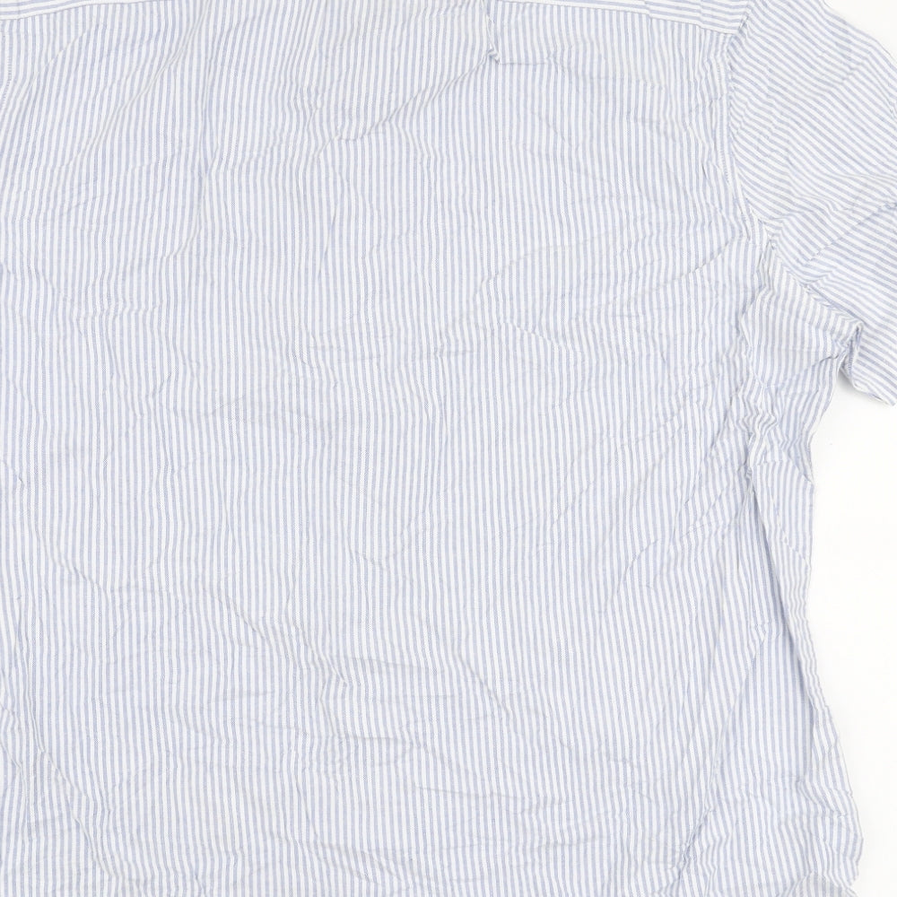 Marks and Spencer Mens Blue Striped Cotton  Button-Up Size XL Collared Button