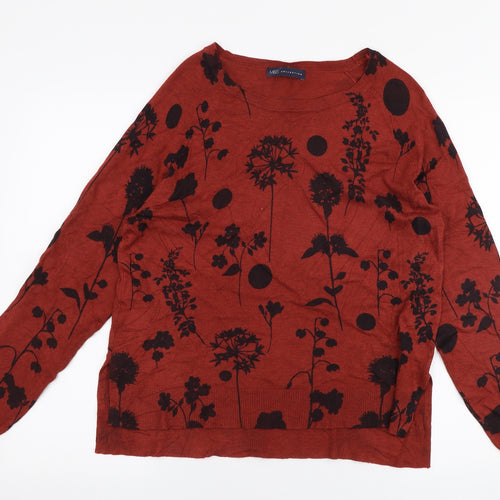 Marks and Spencer Womens Red Round Neck Floral Viscose Pullover Jumper Size 14