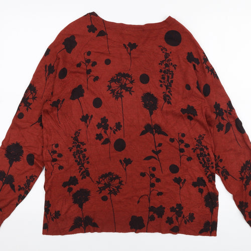 Marks and Spencer Womens Red Round Neck Floral Viscose Pullover Jumper Size 14