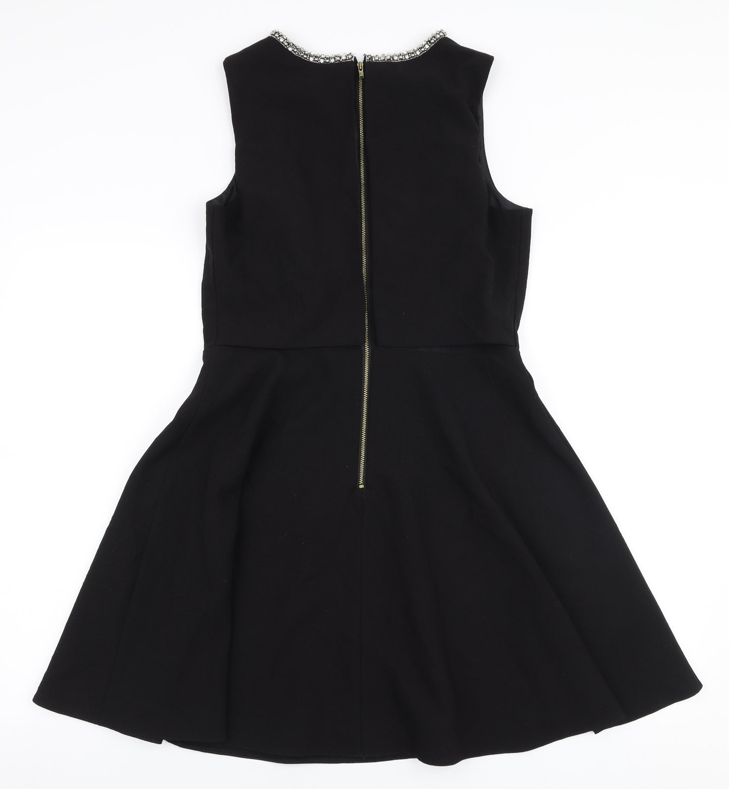Warehouse Womens Black  Polyester Skater Dress  Size 12  Round Neck Zip