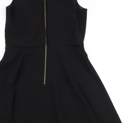 Warehouse Womens Black  Polyester Skater Dress  Size 12  Round Neck Zip