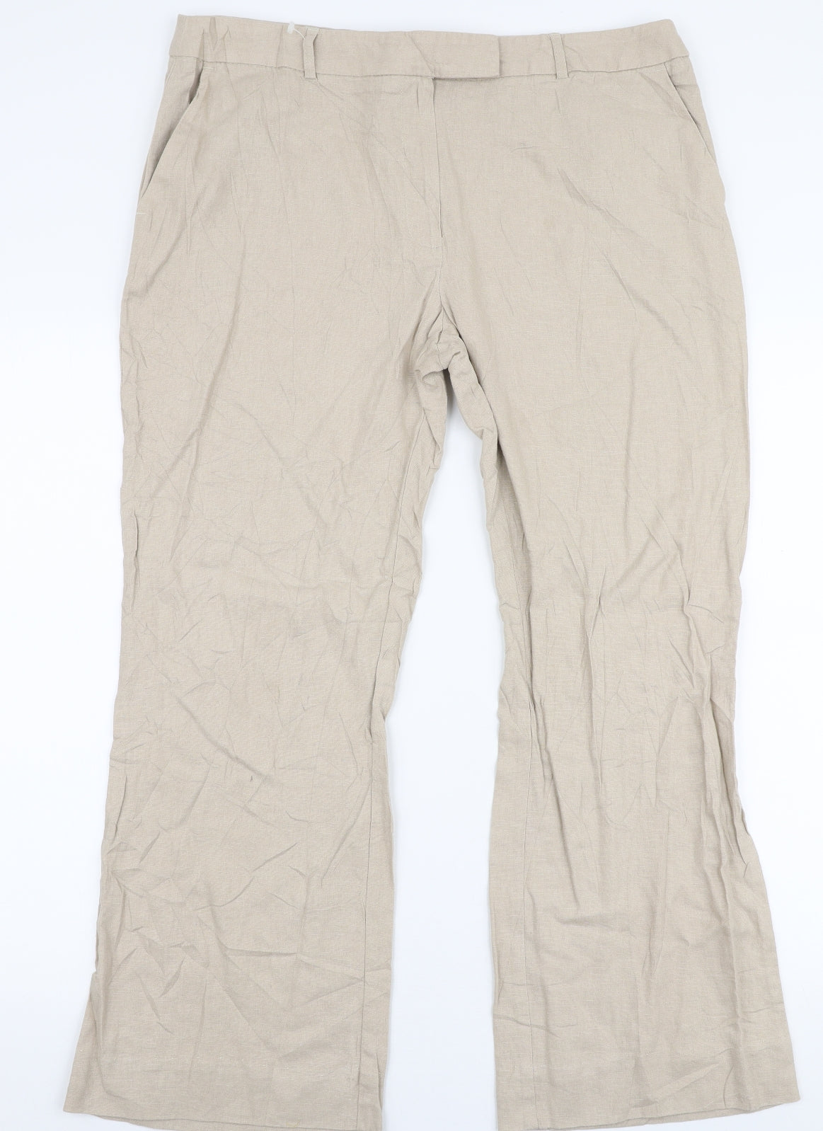 Marks and Spencer Womens Beige  Linen Trousers  Size 16 L27 in Regular Zip