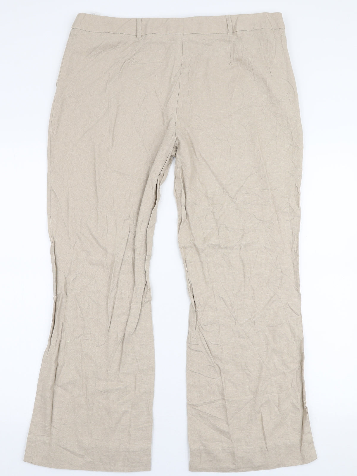 Marks and Spencer Womens Beige  Linen Trousers  Size 16 L27 in Regular Zip
