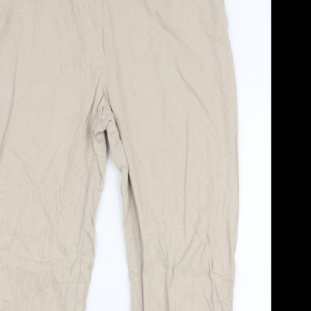 Marks and Spencer Womens Beige  Linen Trousers  Size 16 L27 in Regular Zip