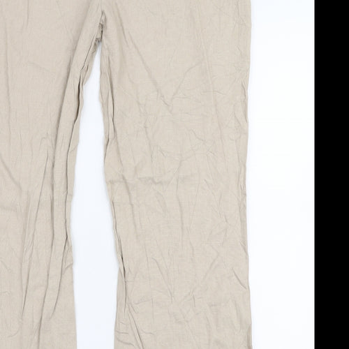 Marks and Spencer Womens Beige  Linen Trousers  Size 16 L27 in Regular Zip