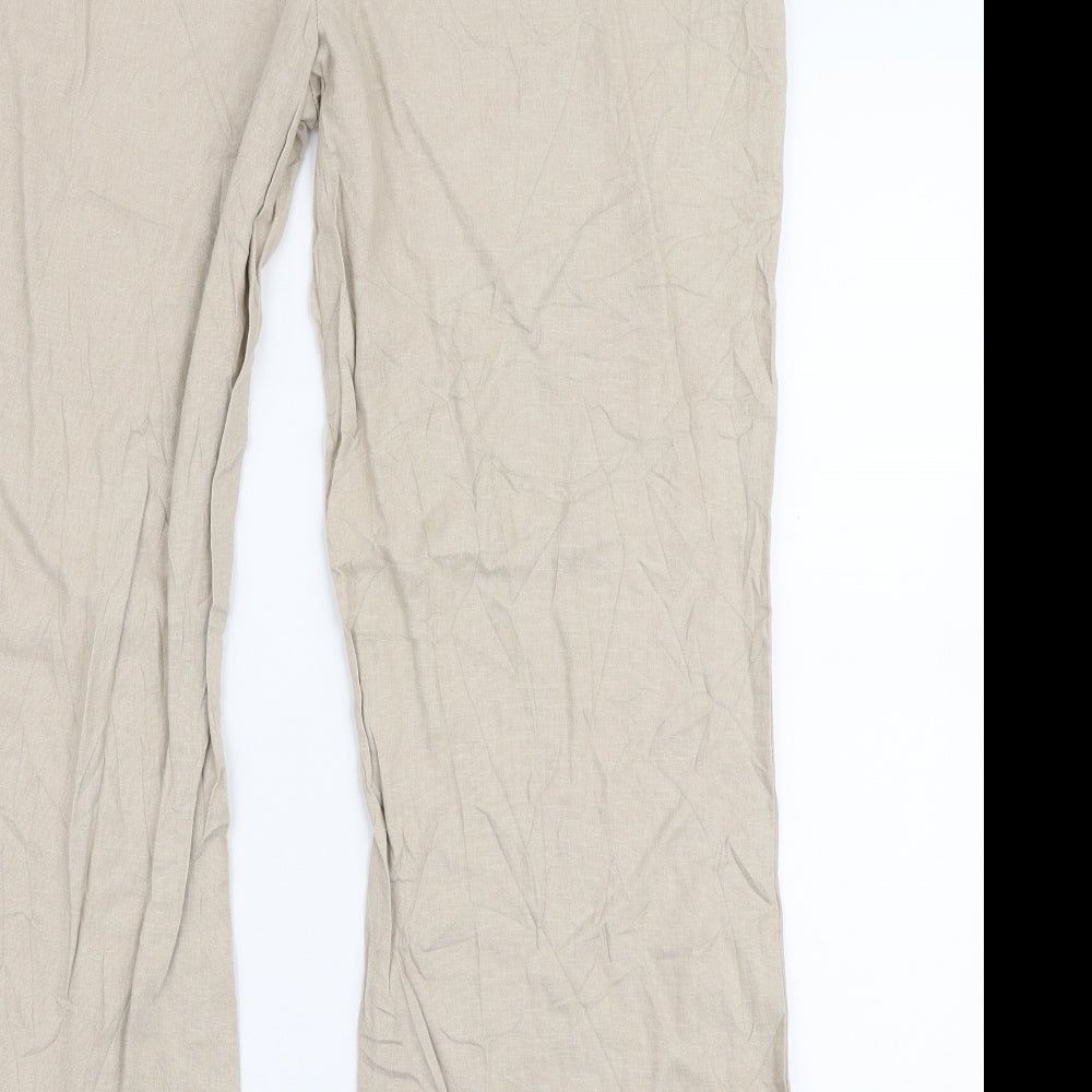 Marks and Spencer Womens Beige  Linen Trousers  Size 16 L27 in Regular Zip