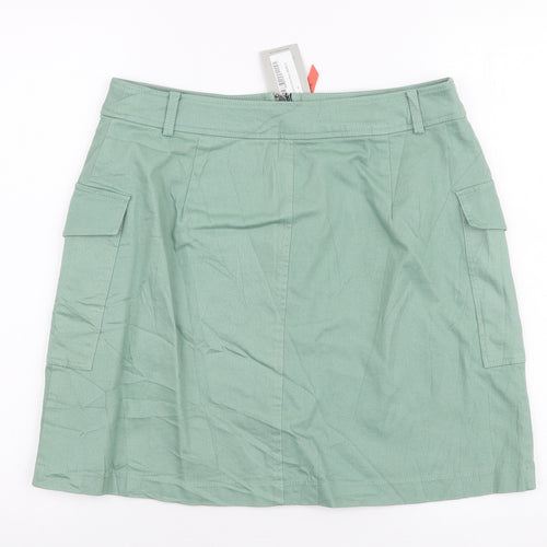 Oasis Womens Green  Cotton Cargo Skirt Size 14   Zip