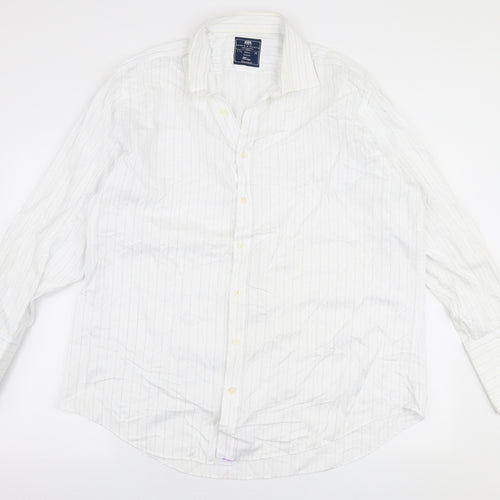 Hawes & Curtis Mens White Striped Cotton  Button-Up Size 17.5 Collared Button