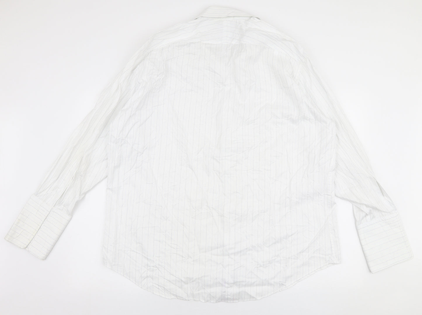 Hawes & Curtis Mens White Striped Cotton  Button-Up Size 17.5 Collared Button
