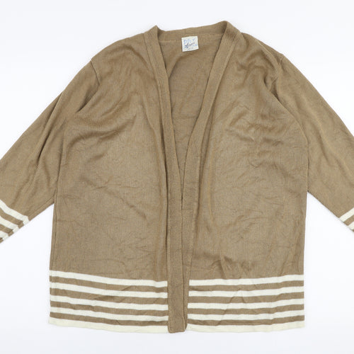 Amari Womens Brown V-Neck Striped Acrylic Cardigan Jumper Size 10