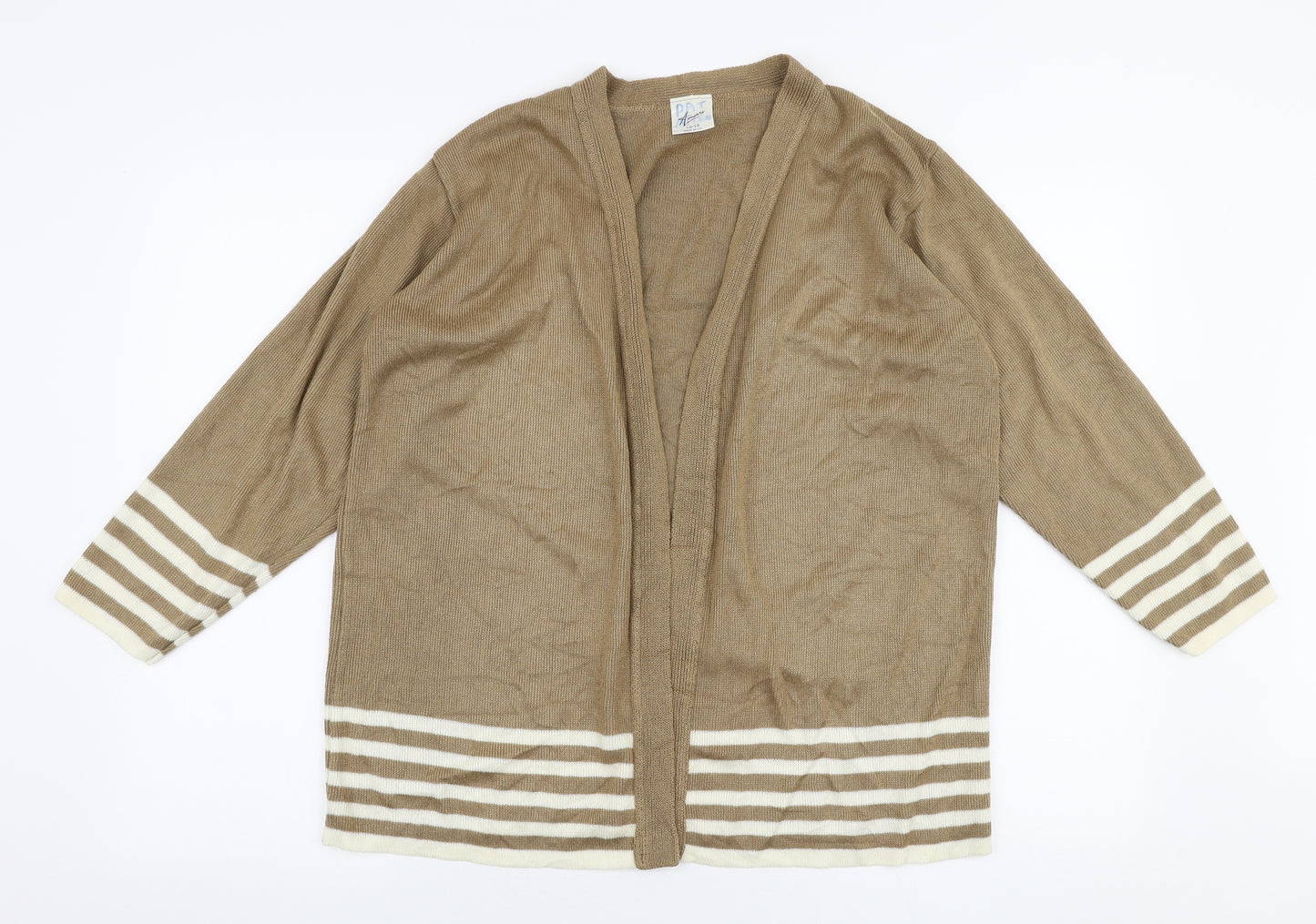 Amari Womens Brown V-Neck Striped Acrylic Cardigan Jumper Size 10