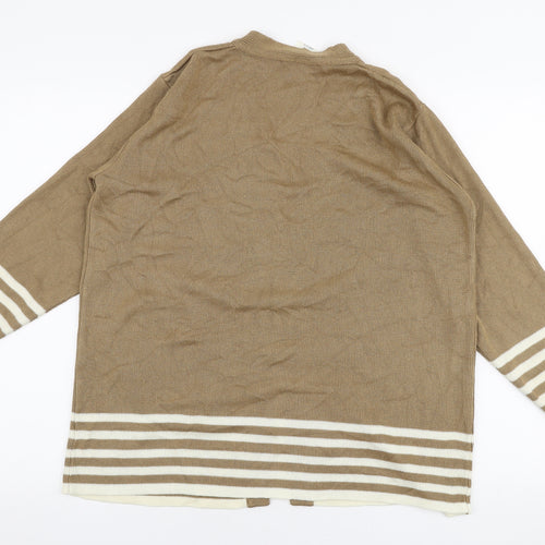 Amari Womens Brown V-Neck Striped Acrylic Cardigan Jumper Size 10