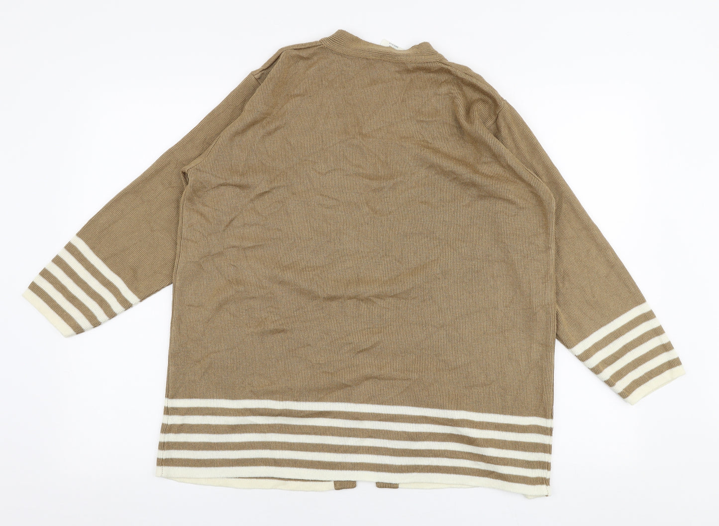 Amari Womens Brown V-Neck Striped Acrylic Cardigan Jumper Size 10