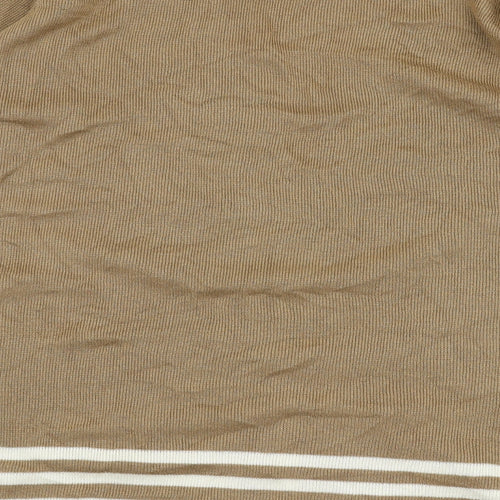 Amari Womens Brown V-Neck Striped Acrylic Cardigan Jumper Size 10