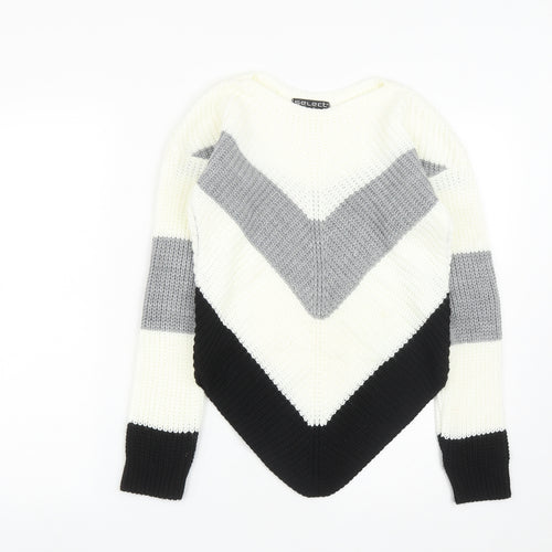 Select Womens White Round Neck  Acrylic Pullover Jumper Size S