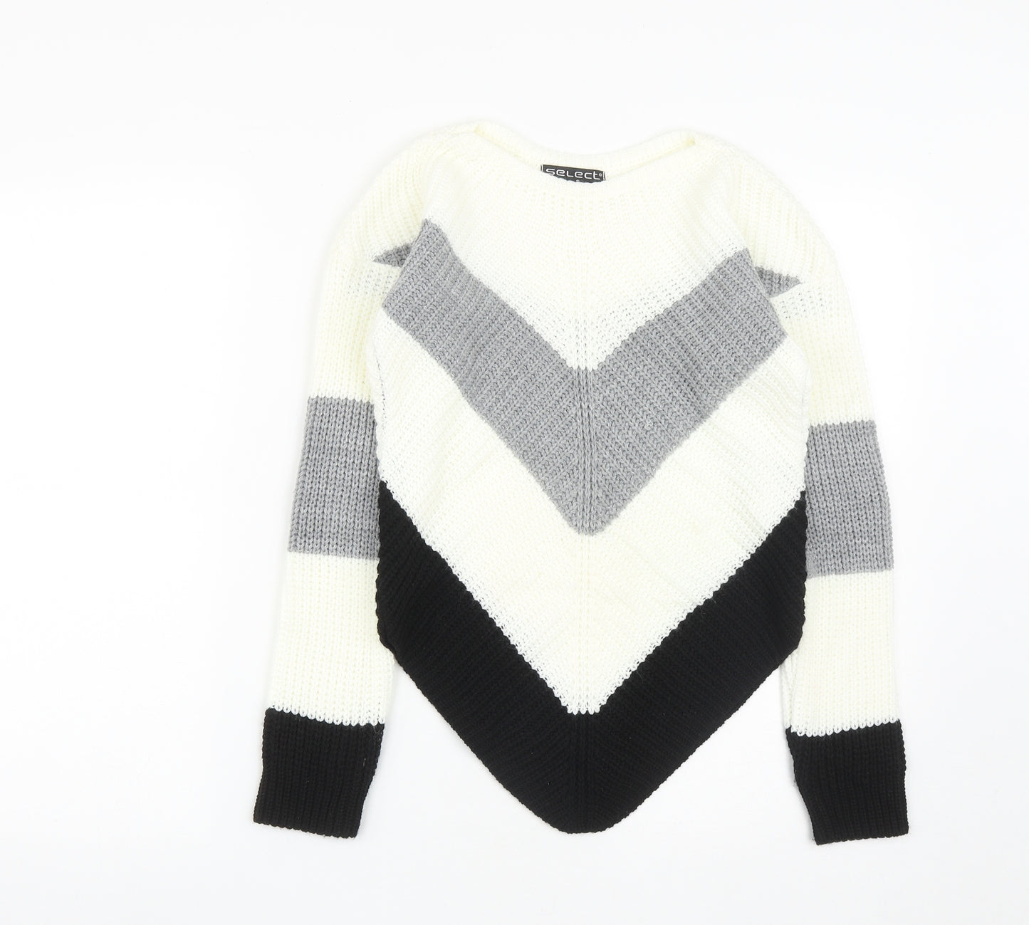 Select Womens White Round Neck  Acrylic Pullover Jumper Size S