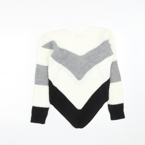 Select Womens White Round Neck  Acrylic Pullover Jumper Size S