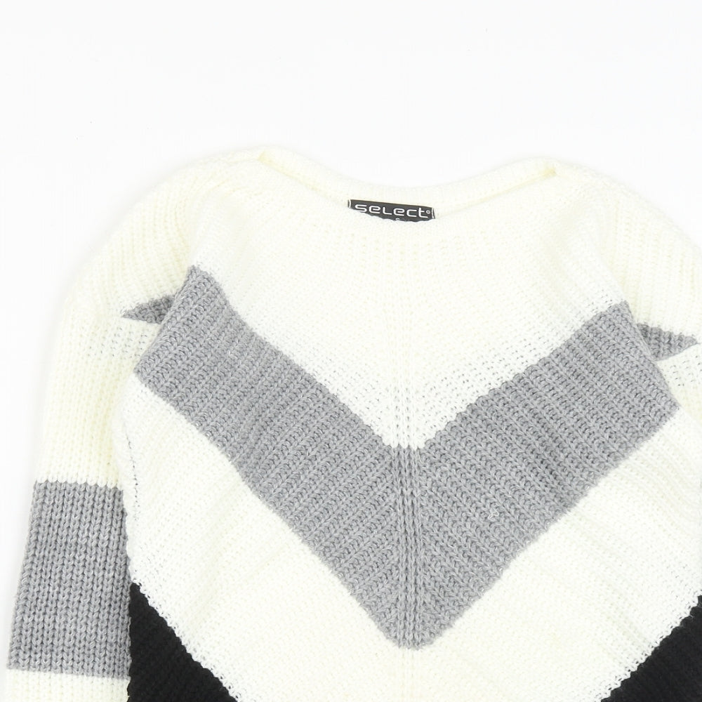 Select Womens White Round Neck  Acrylic Pullover Jumper Size S