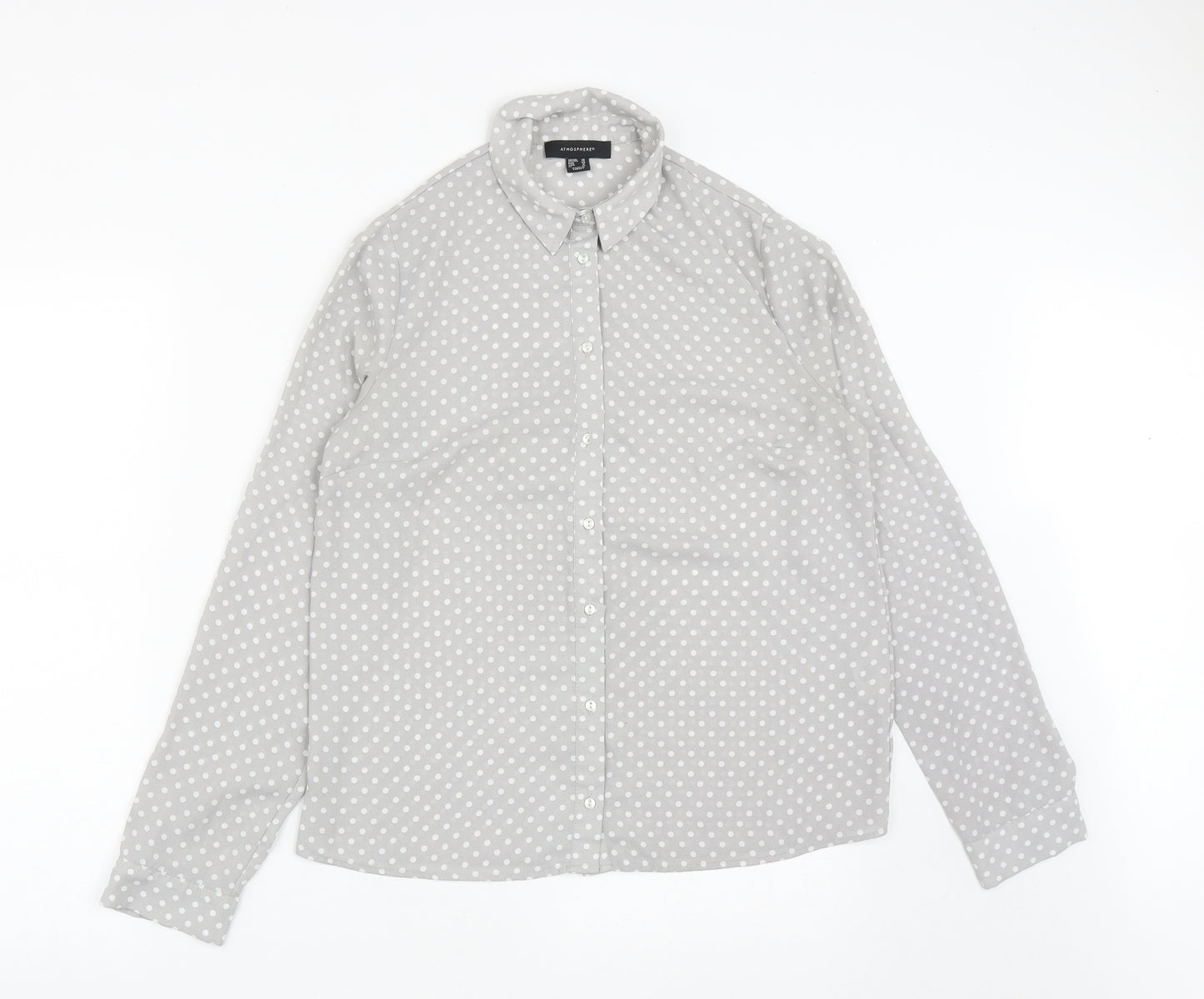Atmosphere Womens Green Polka Dot Polyester Basic Button-Up Size 10 Collared