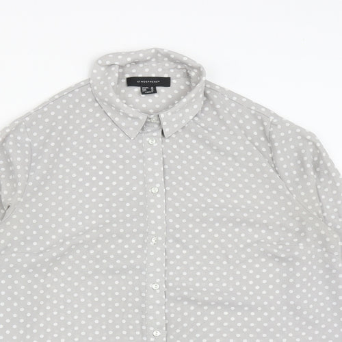 Atmosphere Womens Green Polka Dot Polyester Basic Button-Up Size 10 Collared