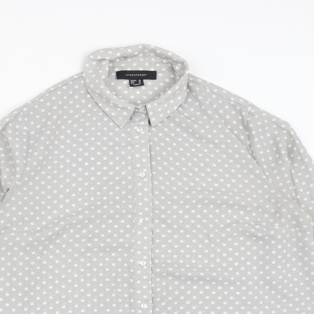 Atmosphere Womens Green Polka Dot Polyester Basic Button-Up Size 10 Collared