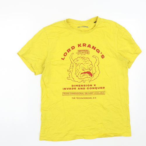 Nickelodeon Mens Yellow  Cotton  T-Shirt Size M Round Neck  - Teenage Mutant Ninja Turtles
