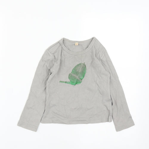 Twisted Twee Girls Grey  Cotton Basic Casual Size 2-3 Years Round Neck  - Acorn Print